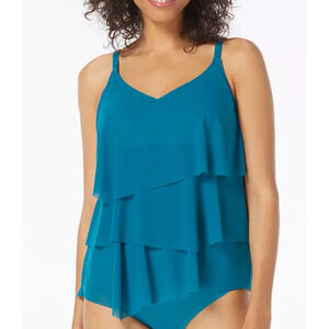 Coco Reef Flourish Bra Sized Tier Mesh Underwire Tankini Top Teal Sz 36DD 11336